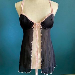 Victoria Secret Black and Pink Mesh Cami with lace
